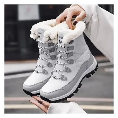 (white, 41) Women&apos;s Winter Warm Shoes Ankle Boots Anti-slip Black Snow Boots Womens Lace Up