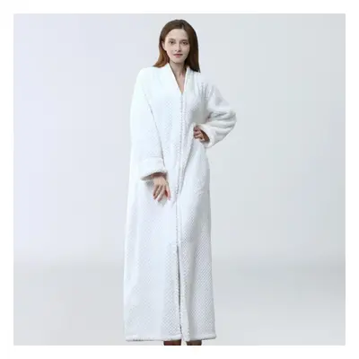 (white, M(40-60kg)) Autumn&winter Zipper Velvet Bathrobe Plus Increase Nightgown Men Women Thick