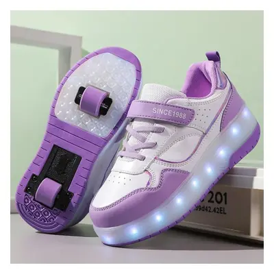 (white,purple, 35) Children&apos;s Luminous Sports Shoes Rubbing Shoes Children&apos;s Shoes Sol