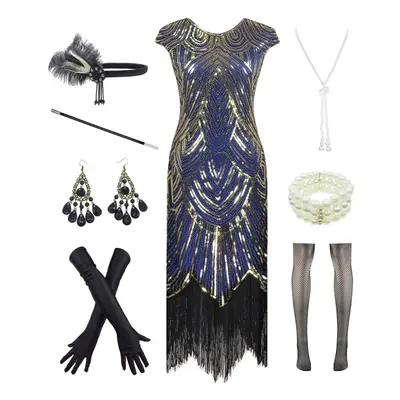 Women 1920s Vintage Flapper Fringe Beaded Gatsby Party Dress With 20s