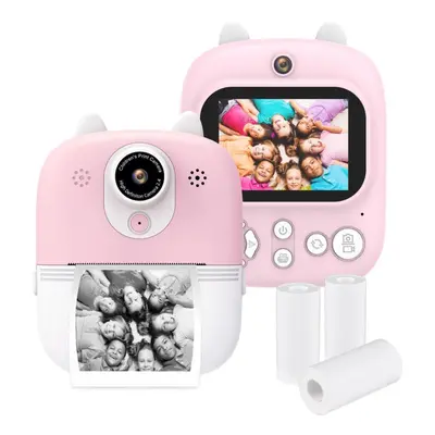 (pink) Stone Multifunctional 3-in-1 Instant Print Camera Dual Front And Rear Cameras 1200w Pixel