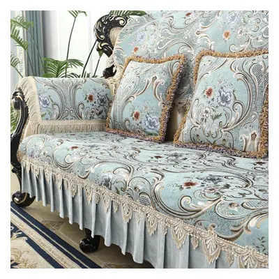 (blue, Backrest 80*240) Vintage Chenille Sofa Cover 2 Seater Jacquard Couch Slipcovers Europe La