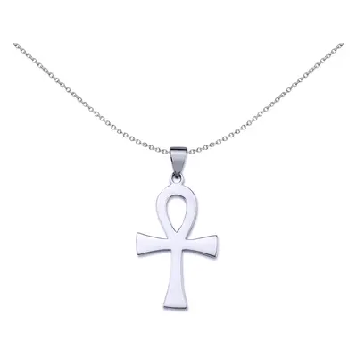 Jewelco London Unisex Sterling Silver Polished Ankh Cross Pendant Necklace inch - GVX048