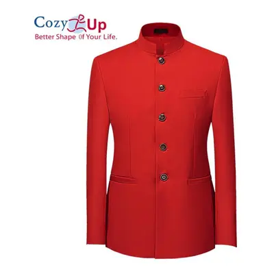 (red, 3XL) Cozy Up Men&apos;s Chinese Tunic Suits Mandarin Collar Formal Jacket Slim Fit Front B