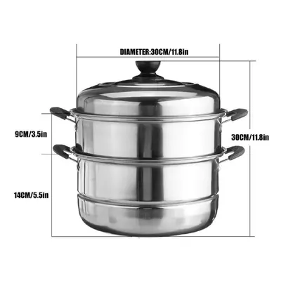 (30cm) Silver Stainless Steel Pot Layer Soup Pot Nonmagnetic Cooking Multi Purpose Cookware Non 