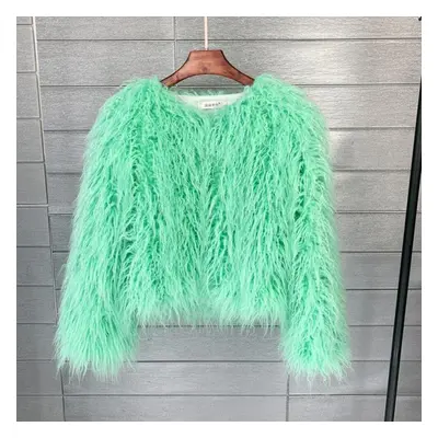 (light green, 4XL) Color Women&apos;s Fur Coat Colorful Fluffy Pink Lamb Fur Faux Fur Coat Sheep