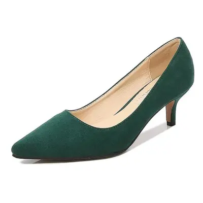 (green, 40) Women Stiletto High Heel Pumps 5cm Low Heel Flock Women Shoes Casual Office Shoes Po