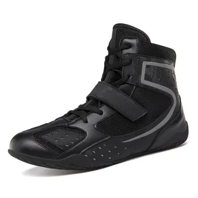 (black, 42) Fitness Boxing Training Shoes Men High-top Boxing Wrestling Fighting Shoes