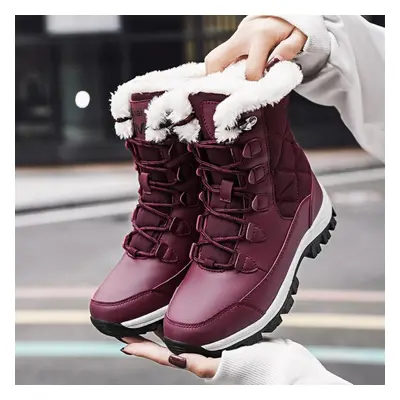 (red, 38) Women&apos;s Winter Warm Shoes Ankle Boots Anti-slip Black Snow Boots Womens Lace Up P