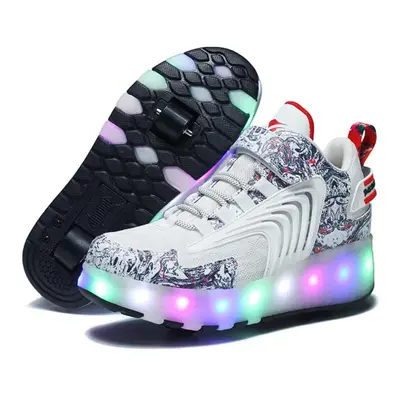 (white, 30) Detachable Wheel Boys/girls Double Wheel Luminous Sneakers Can Be Sneakers For Skati