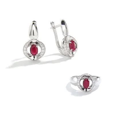 (silver, US RING SIZE:6#) Bolaijewelry Elegant Design Ruby Clasp Ring Earring Set Natural Precio