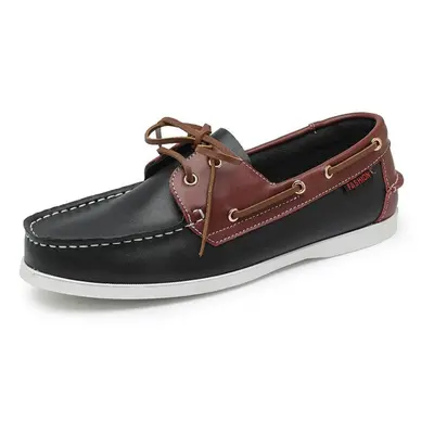 (black,red, 45) Men&apos;s 2-eye Boat Shoe Penny Loafers Casual Driving Walking Moccasin