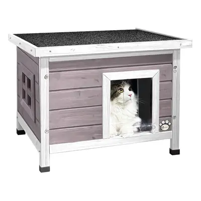 (grey) Cat House Garden Wooden Kitten Home with Water-resistant Openable Roof, Privacy Window Ou