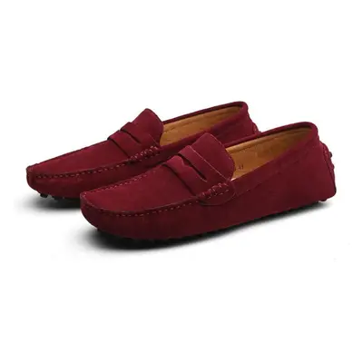 (red, 40) Big Size Cow Suede Genuine Leather Men Flats Men Casual Shoes High Quality Men Loafers