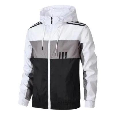 (grey, 3XL) Spring And Autumn Men&apos;s And Women&apos;s Jackets Color-blocking Three-bar Regul