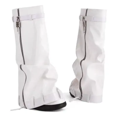 (white, 39) Krazing Pot Pu Leather Winter Shoes Big Size Super High Heels Wedges Waterproof Stra