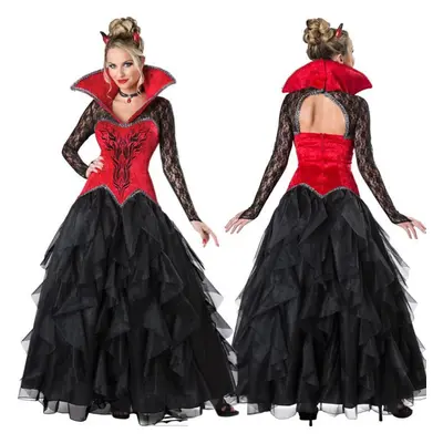 (as the picture, xl) Vampiress Queen Costume Ladies Halloween Fancy Dress Womens Adults Vampire 