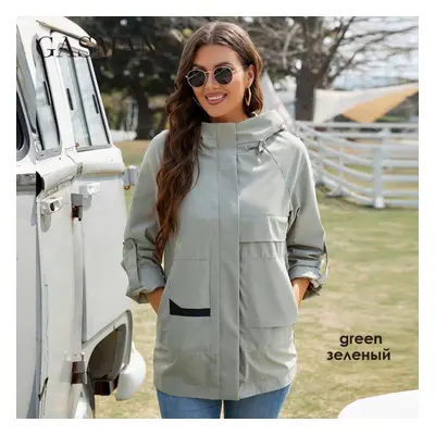 (green, S) Gasman Trench Coat Women Zipper Windproof High Quality Women&apos;s Coat Spring Windb