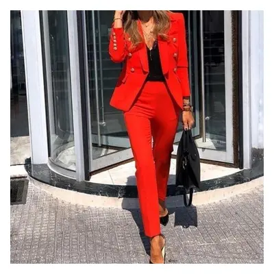 (red, XXXL) New Arrival Women&apos;s Fashion Two-piece Casual Suits Blazer And Pants Set Office 