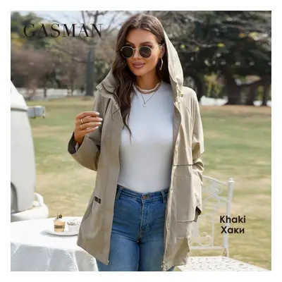 (khaki, L) Gasman Trench Coat Women Zipper Windproof High Quality Women&apos;s Coat Spring Windb