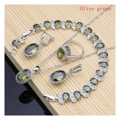 (olive green, 8.5) Natural Silver Jewelry Red Birthstone Charm Jewelry Sets Women Earrings/penda