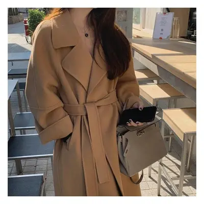 (brown, M) New Ladies Autumn And Winter New Double-faced Wool Long Woolen Coat High-grade Woolen