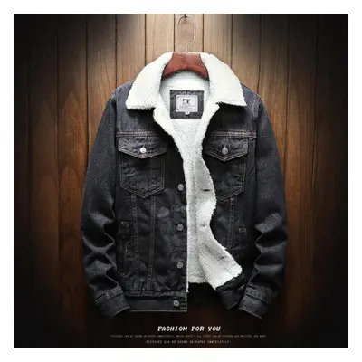 (black, S) Mens Winter Thermal Sherpa Lined Blazer Denim Jacket Jeans Tops Coat Casual Fashion