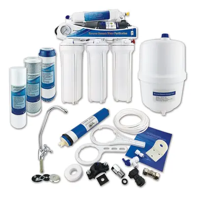 Finerfilters Stage Domestic Reverse Osmosis Under Sink System with Diaphragm Booster Pump (50 GP