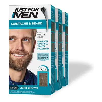 Brush-In Mustache, Beard And Sideburns, Light Brown - Kit (Pack of 3)