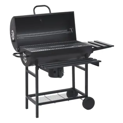 vidaXL Barrel Grill with Wheels and Shelves Black 115x85x95 cm Steel BBQ Grill