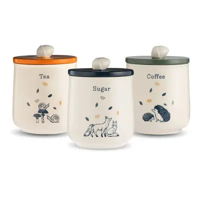 Ceramic Woodland Tea Coffee Sugar Canister Set