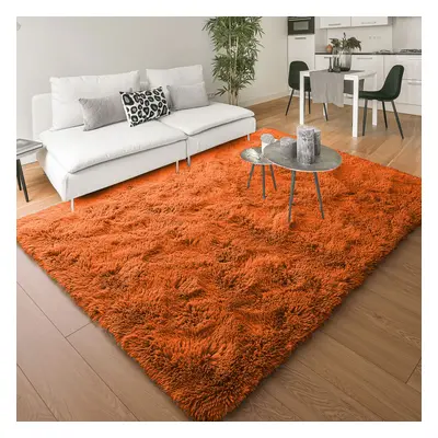 (160cm x 230cm (5ft 4" x 7ft 8"), Rust/Orange) Anti Slip Shaggy Rug For Living Room Runner Carpe