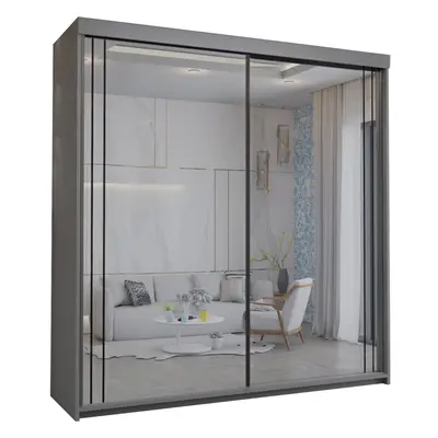 (Smart-Grey-200cm) Venice Full Mirror Double Sliding Door Wardrobe