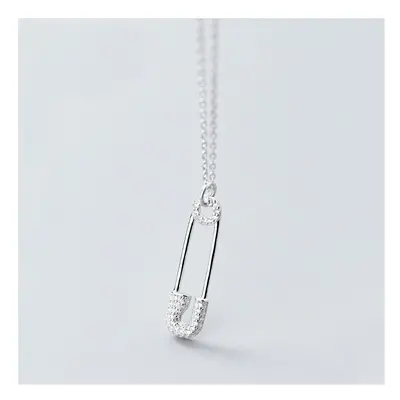 MloveAcc Delicate Sterling Silver Drop Charm Dainty Paper Clip Small CZ Stone Necklace Safety Pi