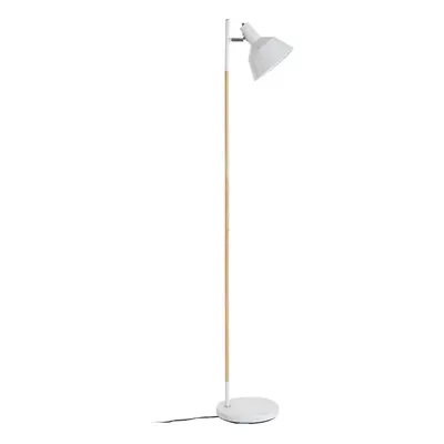 Slimline Design Of White Wood And Metal Floor Lamp, Sturdy And Stable Bedroom Lamp, Sleek Living