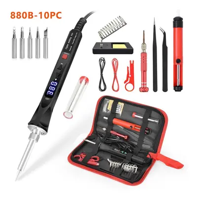 (880B-10PC, EU Plug) 110V/220V 80W LED Digital Electric Soldering Iron with 5PC Welding Tips Sol