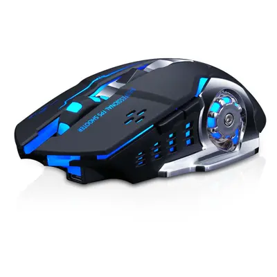 (Blue) Wireless Rechargeable Mouse 2400DPI Bluetooth5.0+2.4G Dual Mode Buttons Home Office Mouse