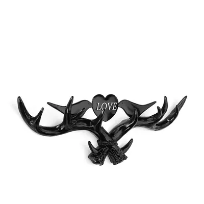 (Black) Love Vintage Deer Antler Wall Hanger Decoration Coat Hook And Hat Rack Color Holder