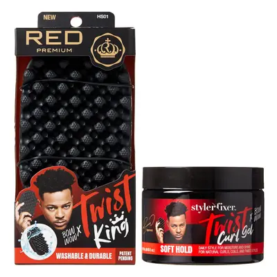 RED by Kiss X Bow Wow Styler Fixer Twist Curl Gel and Durable Twist Brush for Afro Curl, Soft Ho