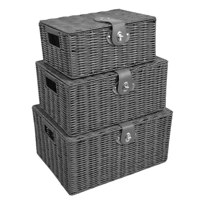 (Grey) ASAB Resin Wicker Woven Storage Baskets Box