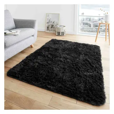 (160 x cm (5'2" x 7'6" Ft), Black) FLUFFY RUG ANTI-SLIP SHAGGY RUGS Large Bedroom