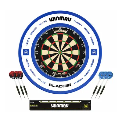 Winmau Blade Dartboard and Blue Surround Set with Darts and Oche