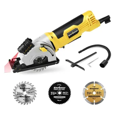 Mini Circular Saw Compact electric circular saw with saw blades (85 mm), laser guide, scale, pur