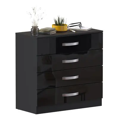 (Black) High-gloss four-drawer chest of drawers, black, x x cm