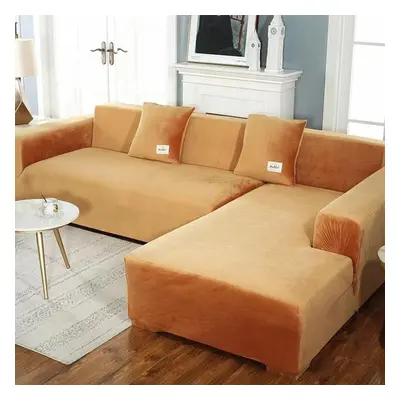 (orange, seat(145-185cm)) Plush Sofa Cover Velvet Elastic Leather Corner Sectional For Living Ro