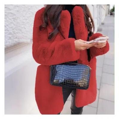 (red, S) Autumn And Winter Plus Size Artificial Fur Coat Mid-length Eco-friendly Coat