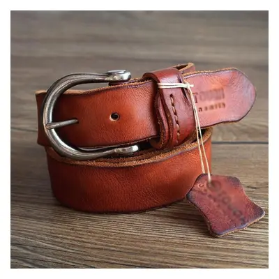 (auburn, China&105CM) 100% Full Grain Genuine Leather Belt Vintage Business Designer Pin Buckle 