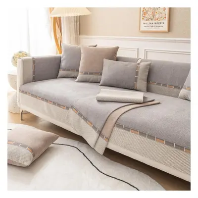 (grey, 90x240cm 1pcs) Chenille Lattice Sofa Cushion For Living Room Non-slip Sofas Towel Couch C