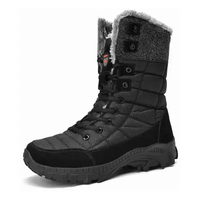 (black, 42) Winter Warm Fur Lined Snow Boots For Men Outdoor Casual Anti Slip Booties Thick Flee