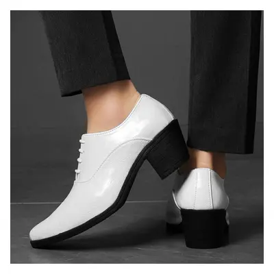 (white, EU:39) Men High Heels Wingtip Laces Black Patent Leather Derby Wedding Dress Dance Busin